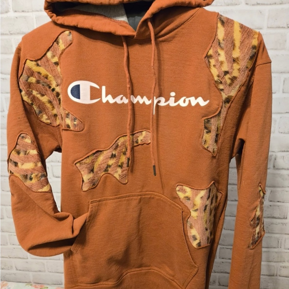 Champion Orange Hoodie with Patchwork Details